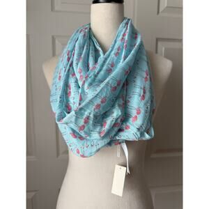 Talbots Blue Pink Flamingo Lightweight Infinity Scarf NWT Resortwear Cruise
